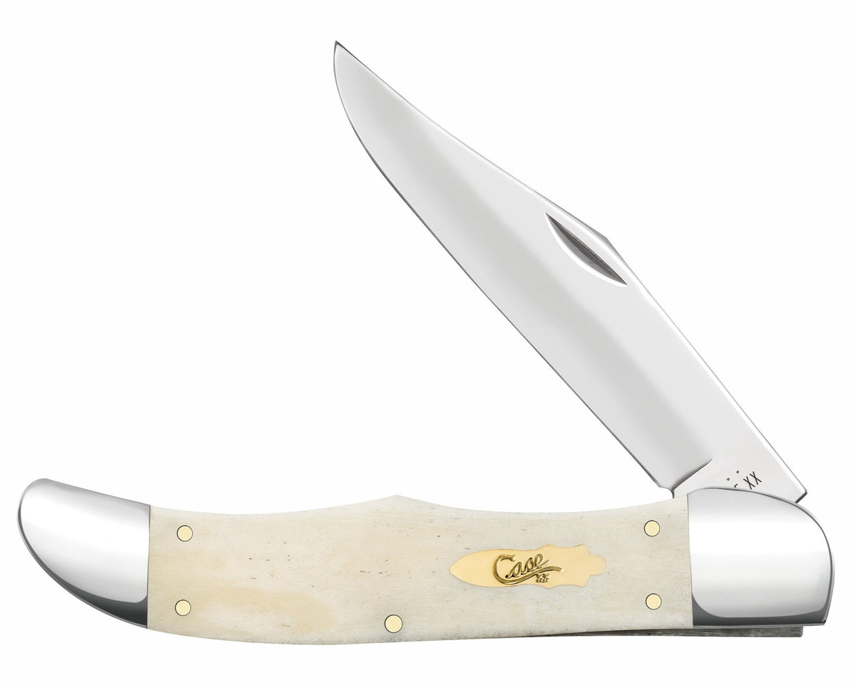 Case 11024 Hunter Folding Clip Point 4.10" Tru-Sharp Stainless Blade Knife, Smooth Natural Bone Handle