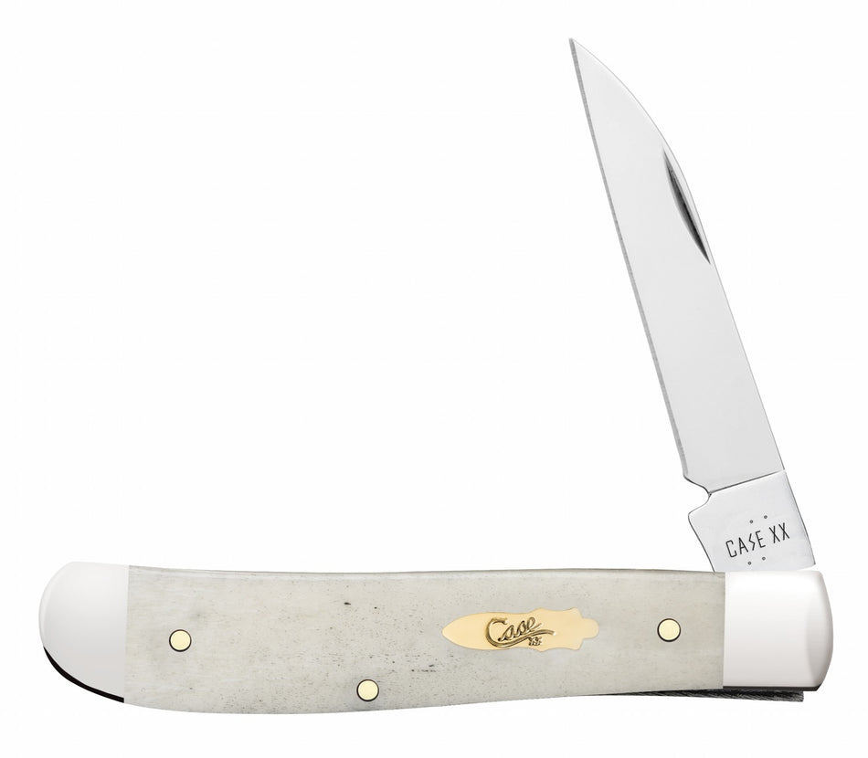 Case 11025 Trapper Mini Folding Clip Point/Spey Tru-Sharp Stainless Blade Knife, Smooth Natural Bone Handle
