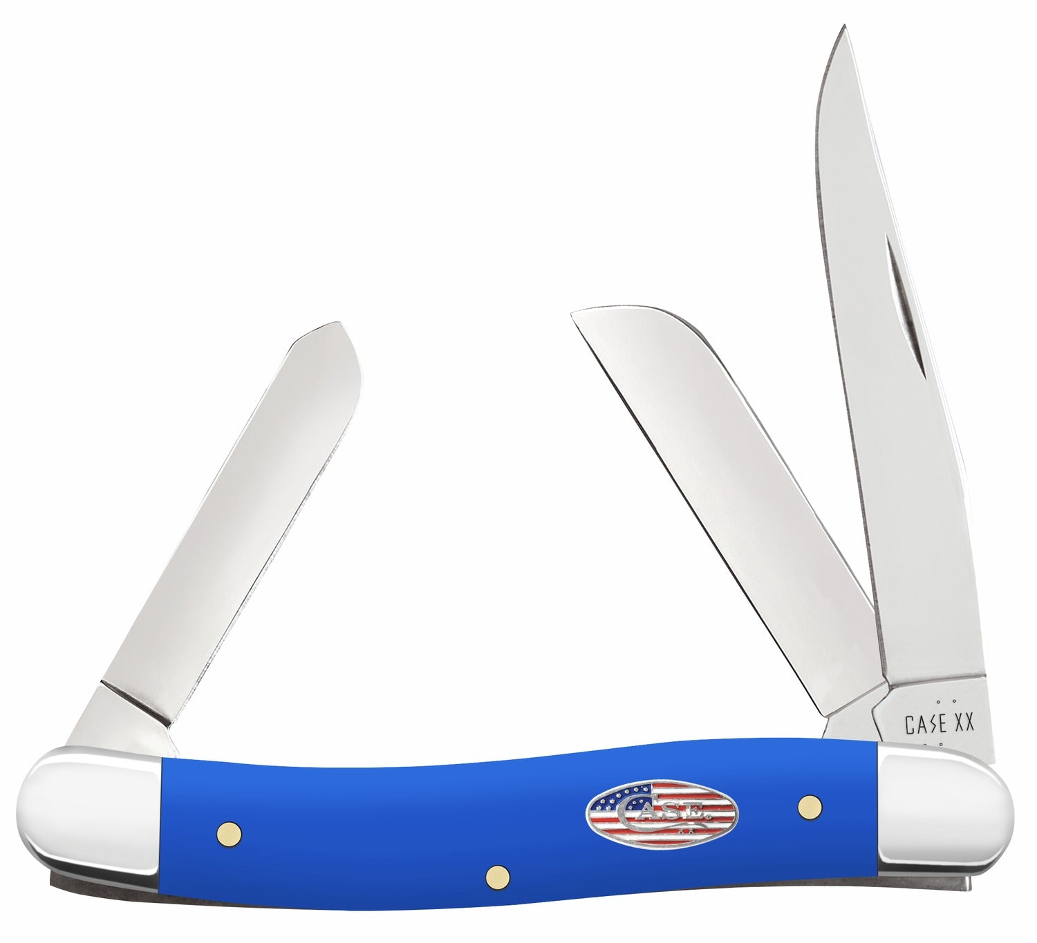 Case 16402 Stockman Medium Folding Clip Point/Sheepsfoot/Spey Plain Carbon Steel Knife, Royal Blue Handle