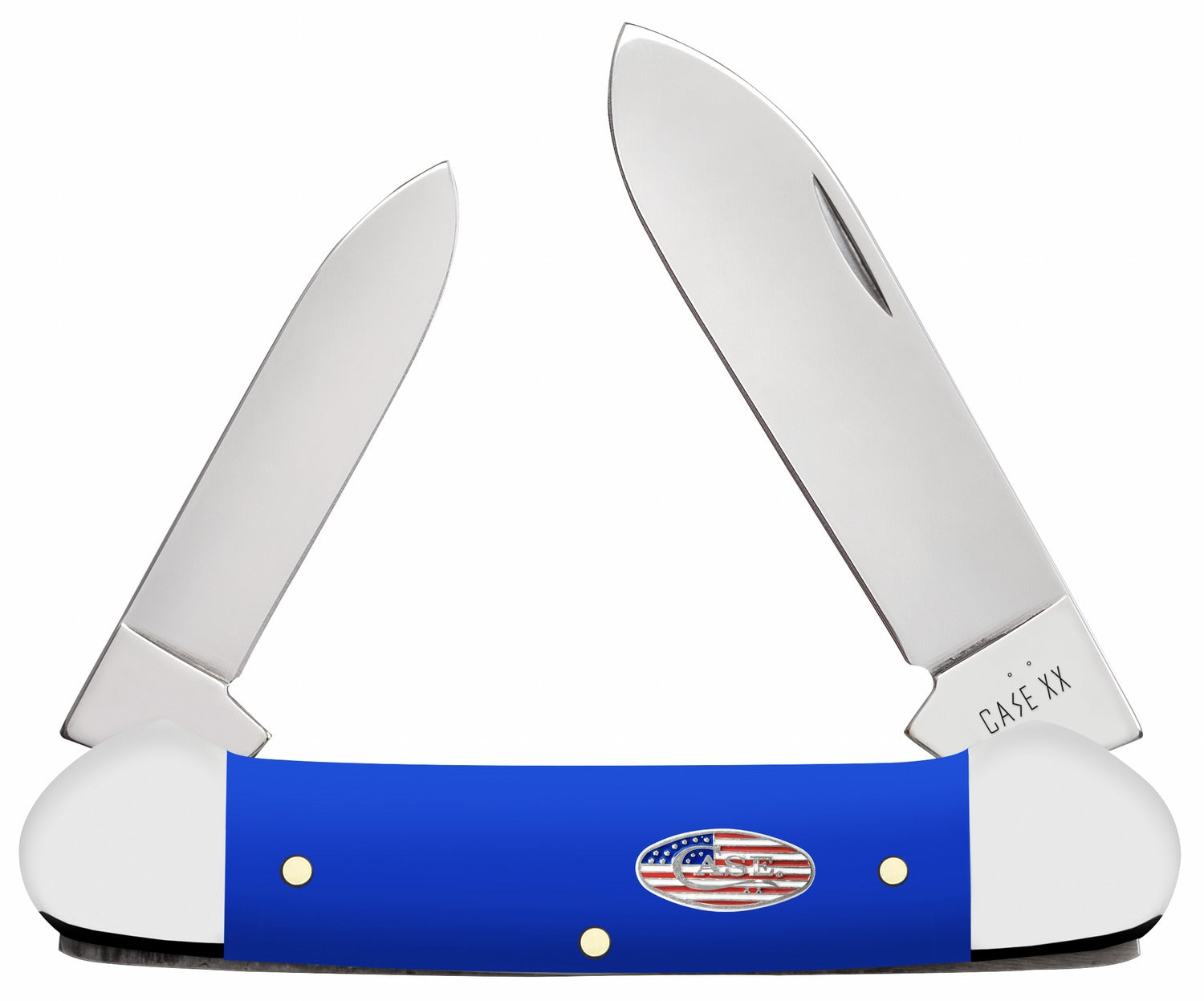 Case 16404 Canoe Folding Pen/Spear Plain Stainless Steel Knife, Smooth Royal Blue Synthetic Handle