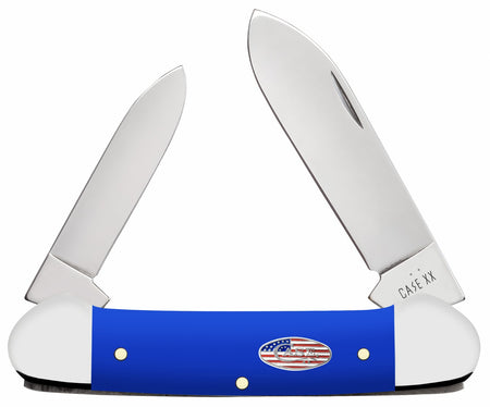 Case 16404 Canoe Folding Pen/Spear Plain Stainless Steel Knife, Smooth Royal Blue Synthetic Handle