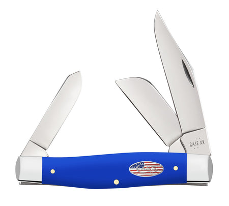 Case 16405 Stockman Large Folding Clip Point/Sheepsfoot/Spey Carbon Steel Knife, Tumble Polish, Royal Blue Handle
