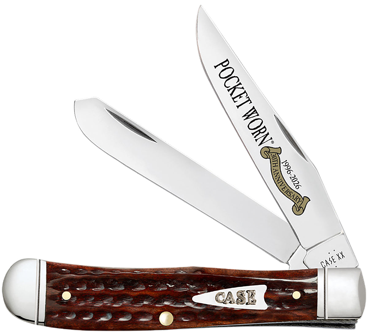 Case 55230 Trapper Pocket Worn Folding Clip Point/Spey Tru-Sharp Stainless Knife, Corn Cob Jigged Mahogany Bone Handle