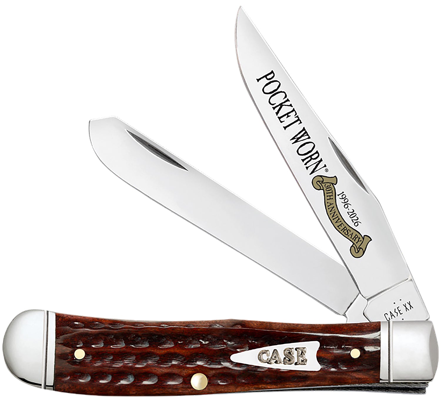 Case 55230 Trapper Pocket Worn Folding Clip Point/Spey Tru-Sharp Stainless Knife, Corn Cob Jigged Mahogany Bone Handle