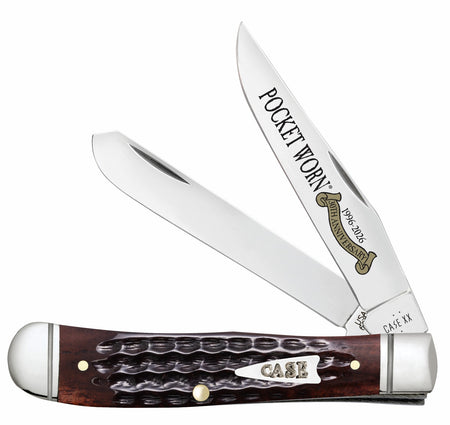Case 55231 Pocket Worn Mini Trapper Folding Knife with Jigged Mahogany Bone Handle