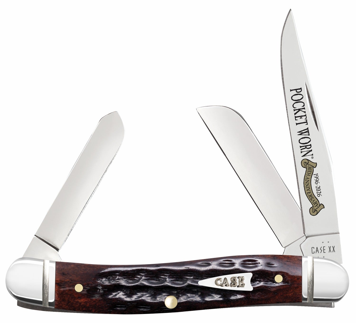 Case 55232 Pocket Worn Stockman Medium Folding Clip Point/Pen/Sheepsfoot Tru-Sharp Stainless Knife, Mahogany Jigged Bone Handle