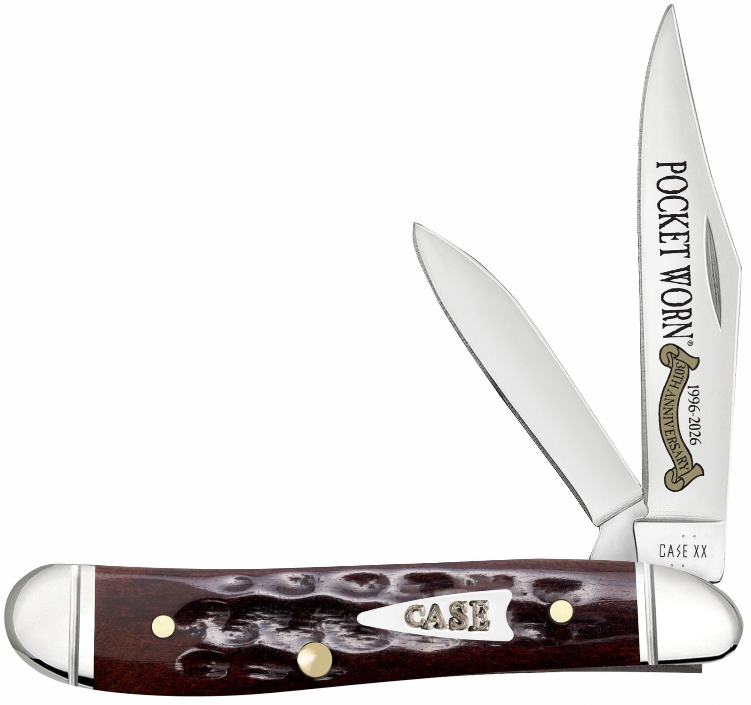 Case 55234 Pocket Worn Peanut Folding Clip Point/Pen Tru-Sharp Stainless Blade Knife, Corn Cob Jigged Mahogany Bone Handle