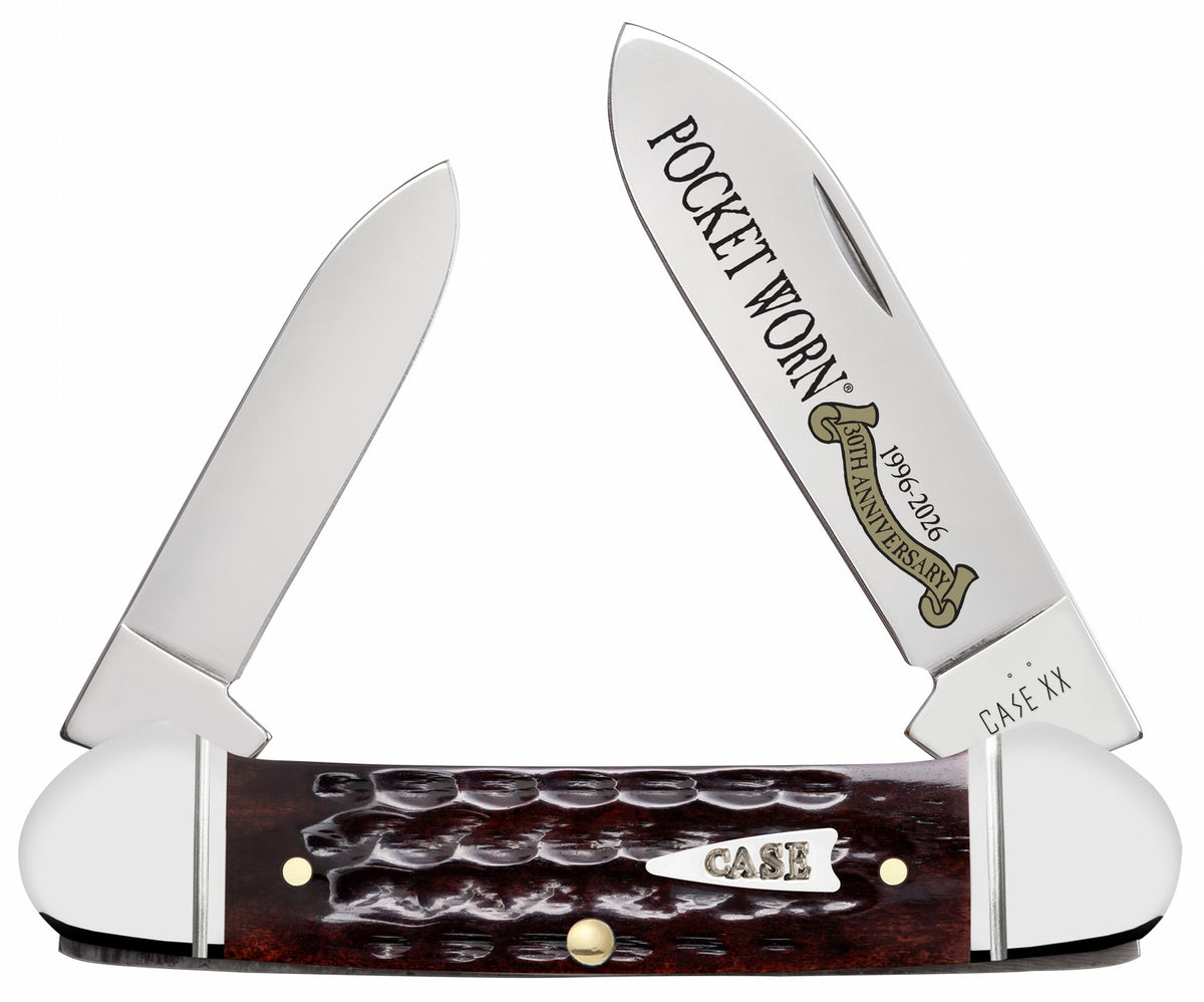Case 55235 Canoe Pocket Worn Folding Pen/Spear Tru-Sharp Stainless Knife, Corn Cob Jigged Mahogany Bone Handle