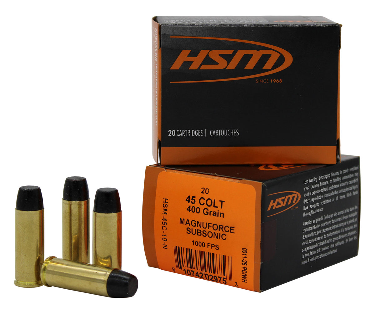 HSM .45 Long Colt  400 grain Hard Cast Lead Flat Nose ammunition