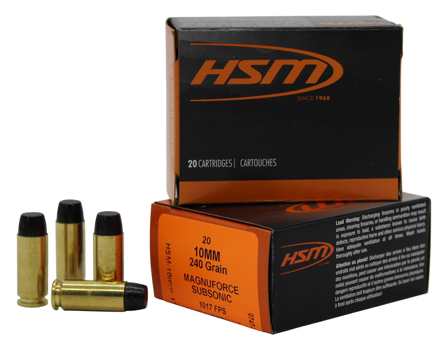 HSM 10mm Auto  240 grain Hard Cast Lead Flat Nose ammunition