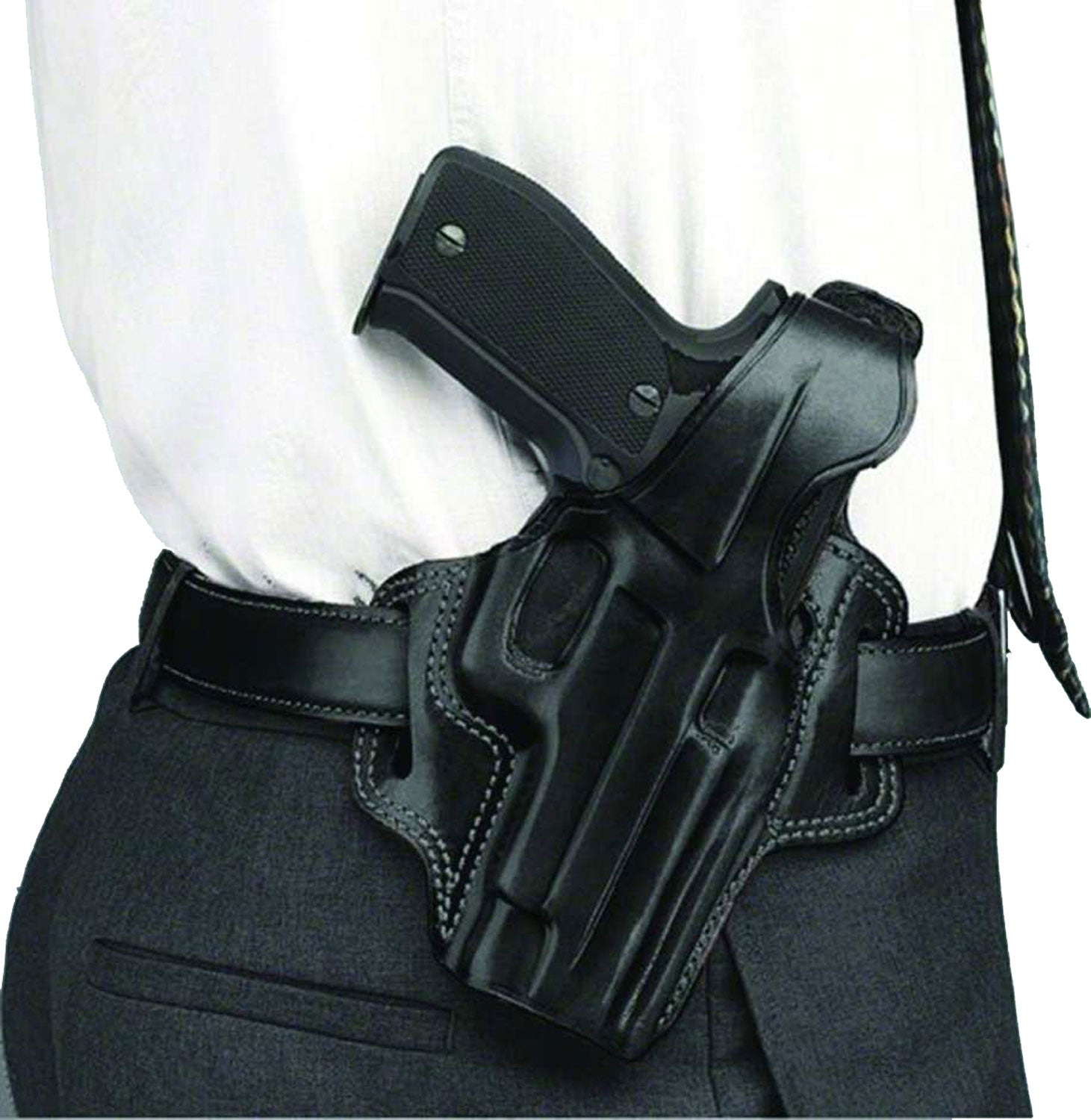 Galco FL104B Fletch High Ride OWB Black Leather Belt Slide Ruger GP100 S&W L Frame Right Hand