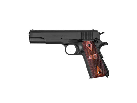Auto-Ordnance 1911BKOW 1911 A1 GI Spec 45 ACP 7+1, 5" Stainless Steel Barrel, Matte Black Serrated Carbon Steel Slide & Frame w/Beavertail, Checkered Wood w/Integrated US Logo Grip