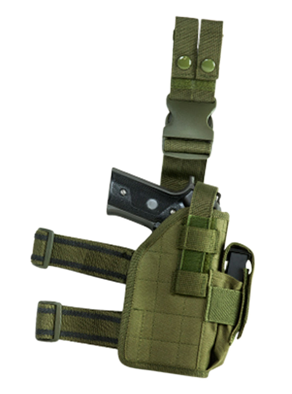 NcStar Right Hand Drop Leg Green PVC Holster Compatible with Full Size and Compact Semi-Autos