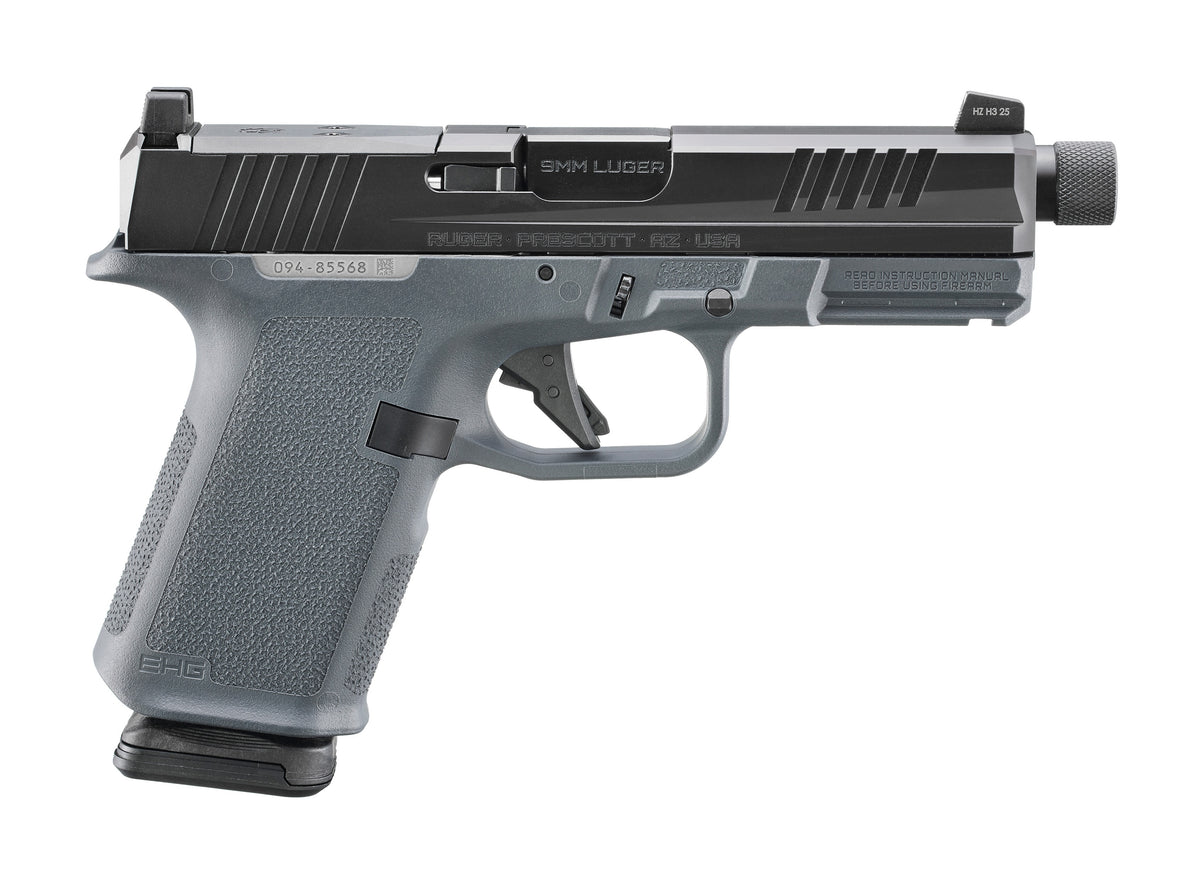 Ruger 19412 RXM 9mm Luger 15+1 4.50" Black FNC Nitride Threaded Barrel & Alloy Steel Optic Ready/Serrated Slide, Stealth Gray Polymer Frame w/Accessory Rail, RMR/RMSc/DeltaPoint Pro Footprint