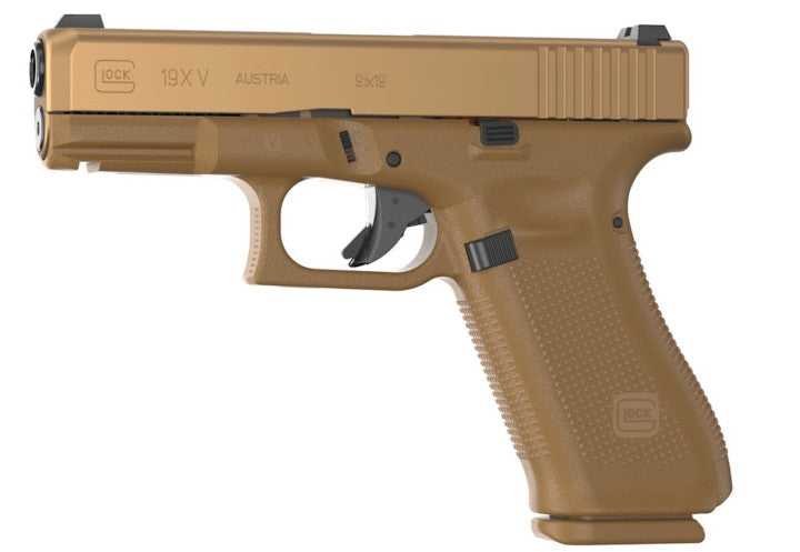 Glock UV1950703X G19X V 9mm Luger 17+1 4.02" Black GMB Barrel, Coyote nPVD Steel Serrated Slide, Coyote Brown Polymer Frame, Textured Polymer Grip, Ambidextrous