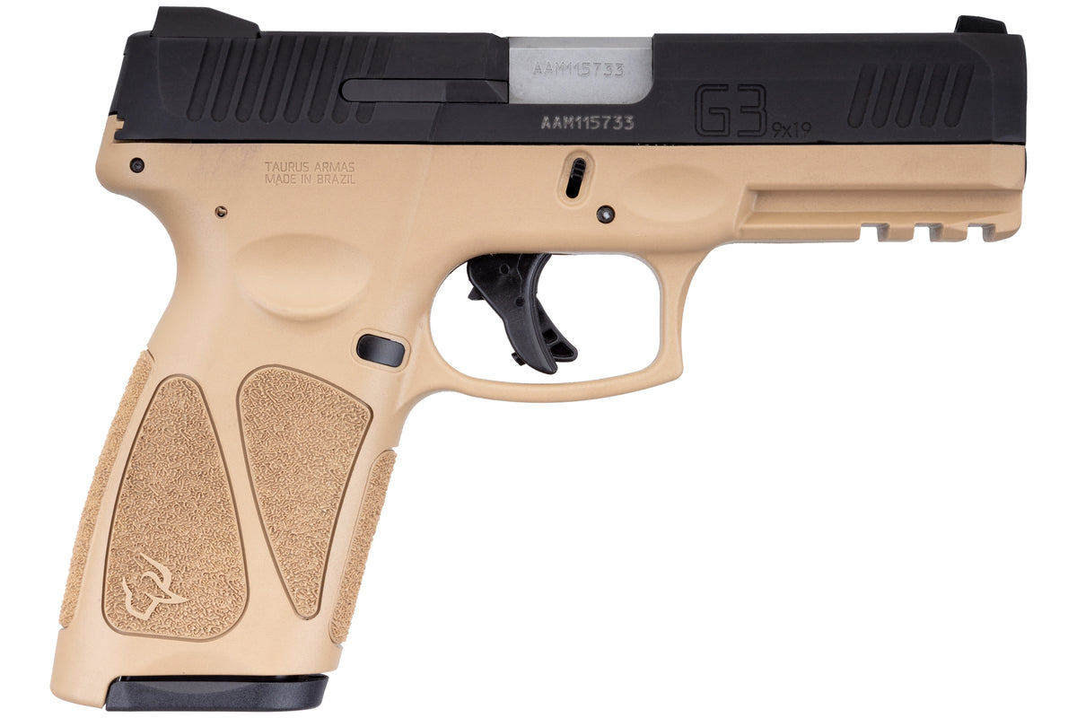 Taurus 1G3B941T15 G3 9mm Luger 15+1 4" Matte Stainless Steel Barrel, Matte Black Tenifer Cerakote Serrated Alloy Steel Slide, Tan Polymer Frame w/Picatinny Rail, Tan Polymer Grip, Right Hand
