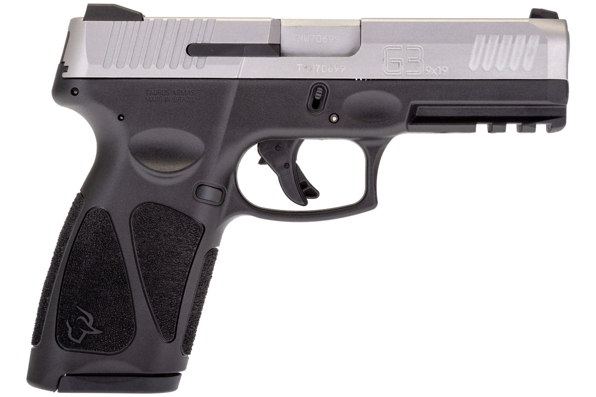 Taurus 1G3B949 G3 Full Size Frame 9mm Luger 15+1/17+1 4" Matte Stainless Steel Barrel, Matte Serrated Stainless Steel Slide, Black Polymer Frame w/Picatinny Rail, Black Polymer Grip, Right Hand