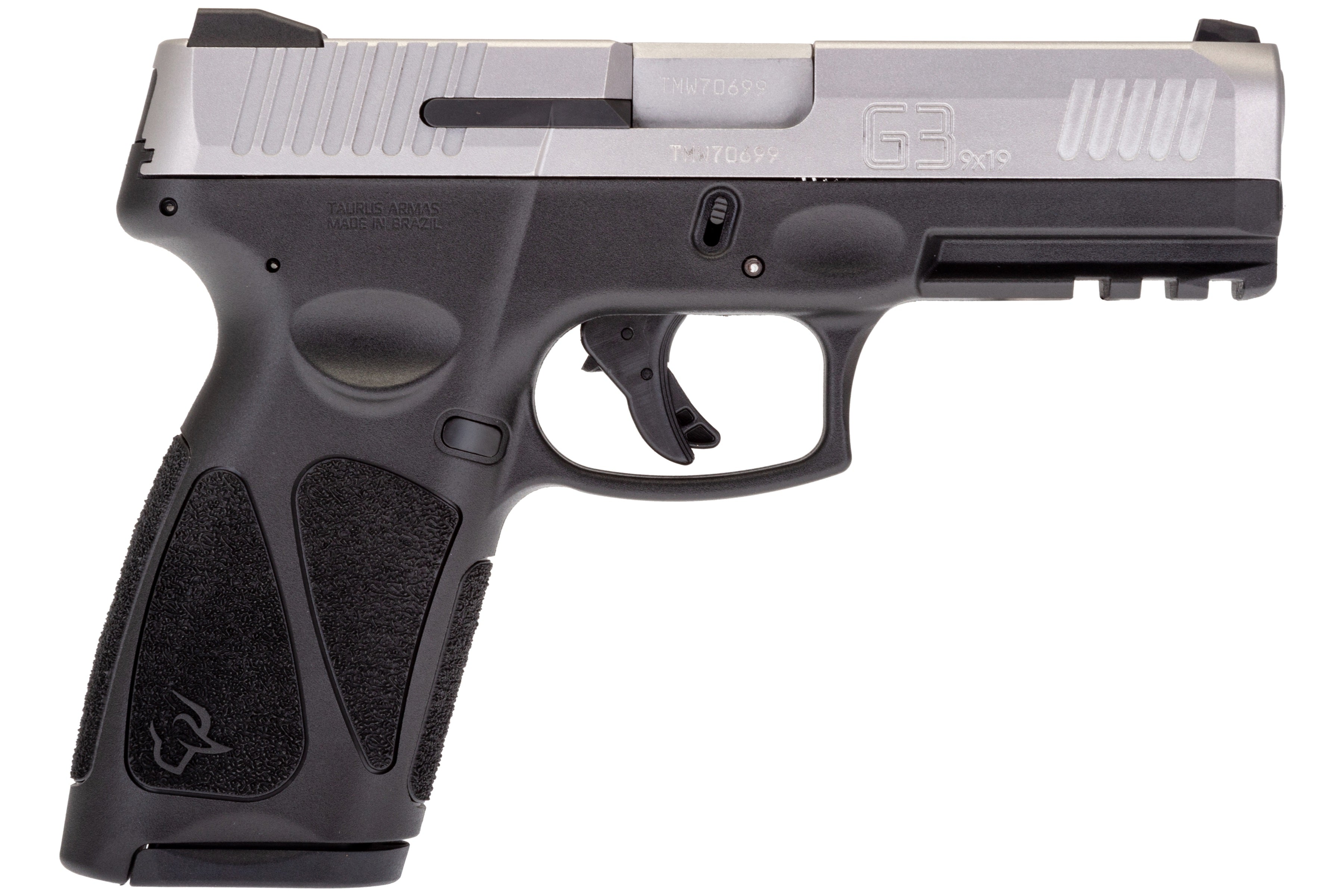 Taurus 1G3B94910 G3 Full Size Frame 9mm Luger 10+1 4" Matte Stainless Steel Barrel, Matte Serrated Stainless Steel Slide, Black Polymer Frame w/Picatinny Rail, Black Polymer Grip, Right Hand