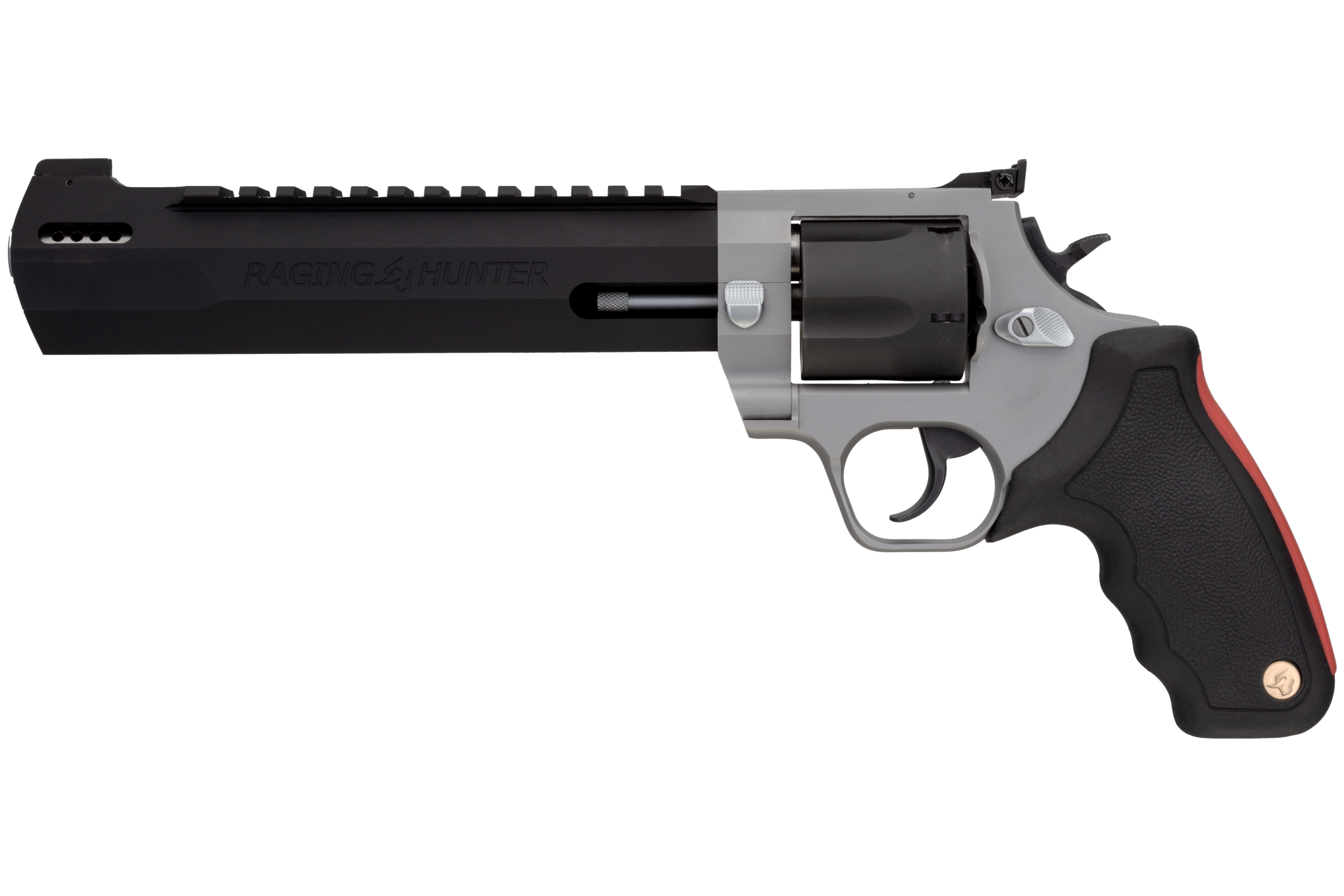 Taurus 2454085RH Raging Hunter 454 Casull 5rd 8.37" Matte Black Oxide Cylinder & Barrel Matte Stainless Steel Frame Black Rubber with Integrated Red Cushion Insert Grip