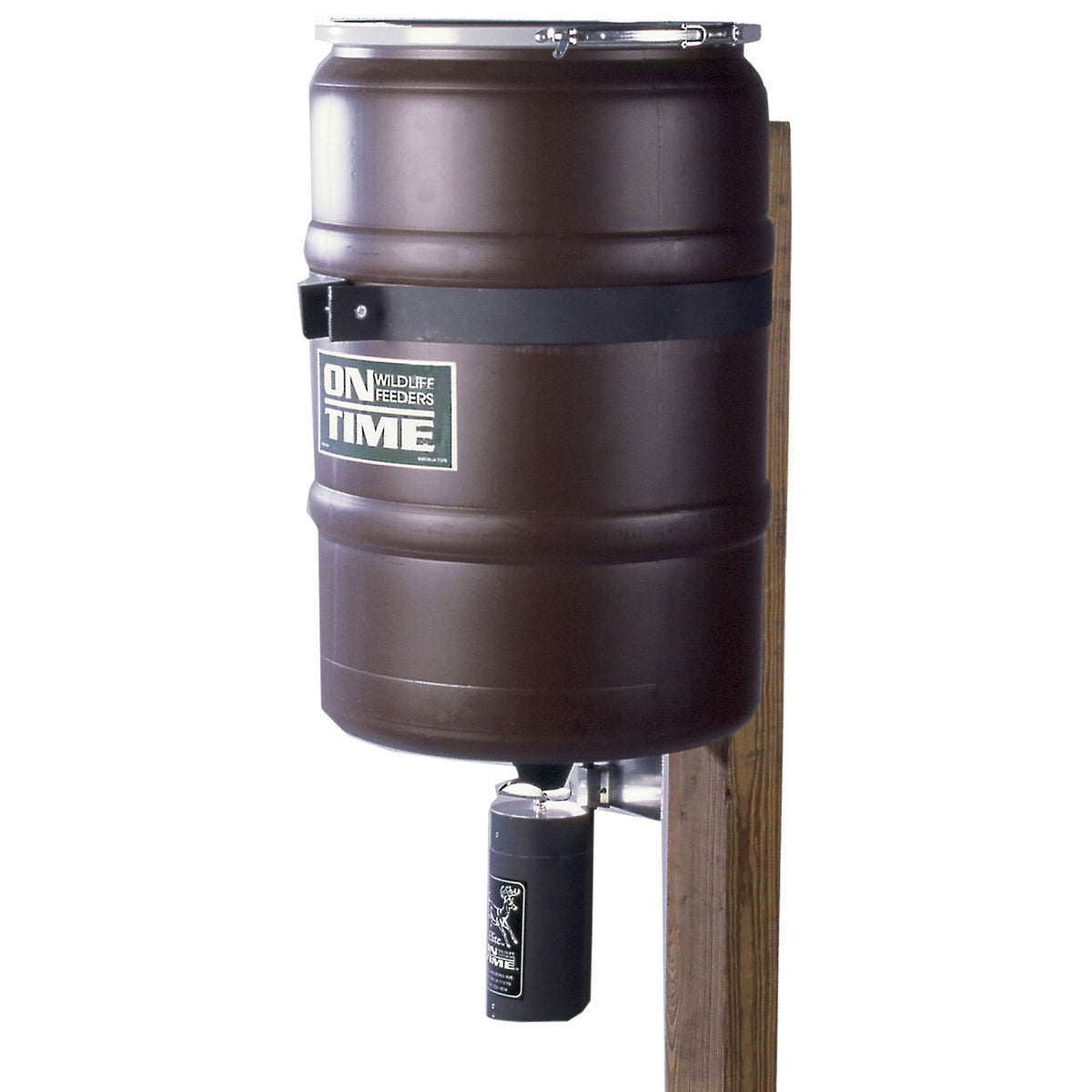 On Time 50003 Elite Fish Feeder Combo, 25 Gal Hopper, Steel Mounting Band, Built-In Agitator