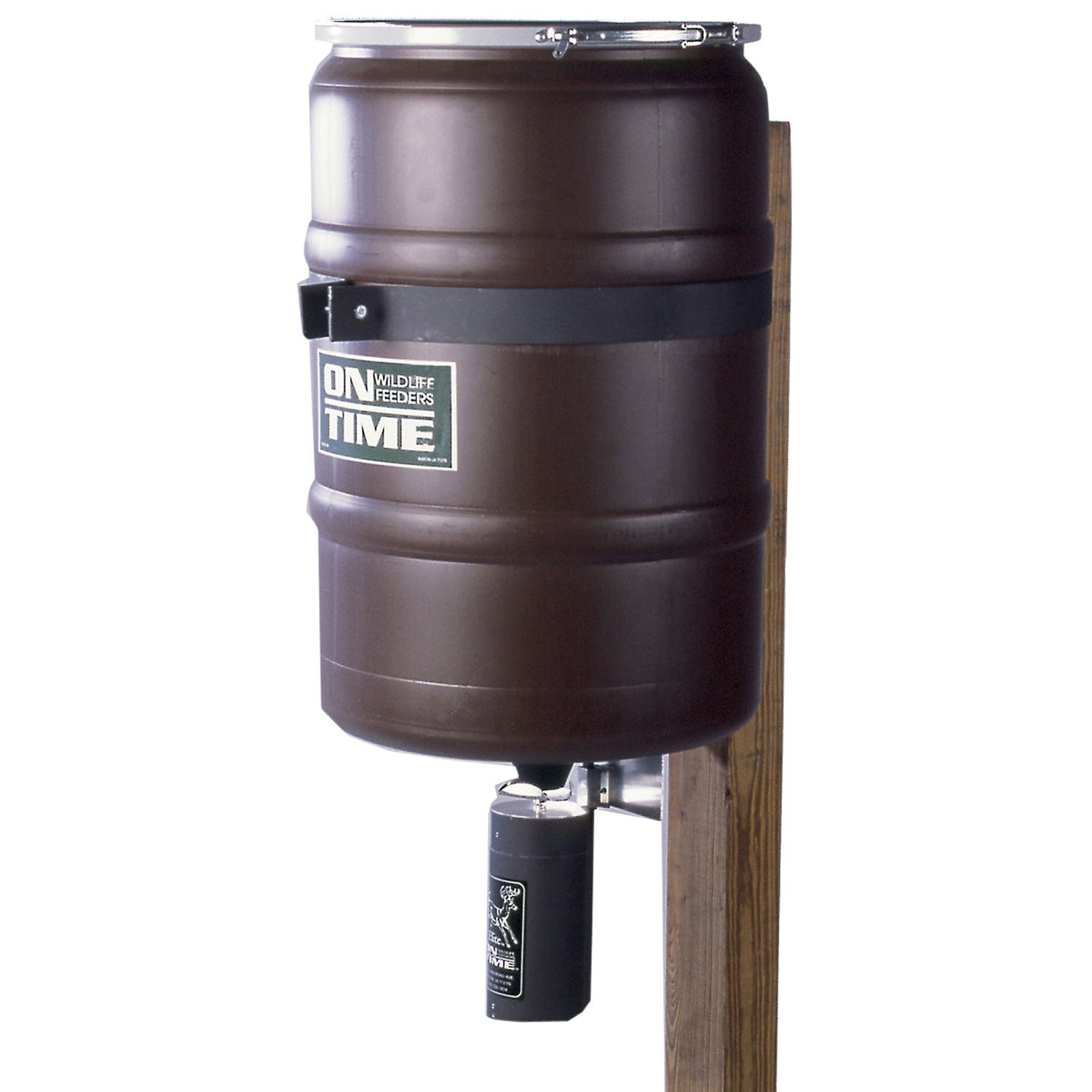 On Time 50003 Elite Fish Feeder Combo, 25 Gal Hopper, Steel Mounting Band, Built-In Agitator