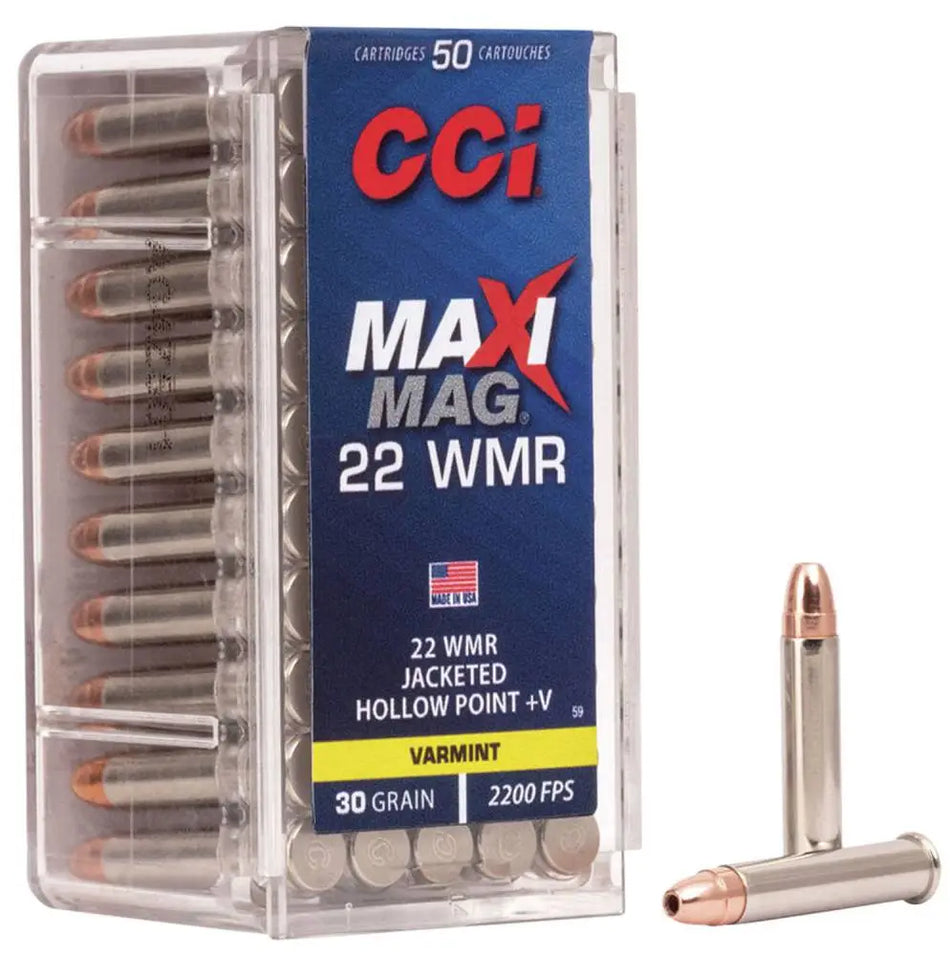 CCI .22 Magnum / WMR Maxi-Mag HP+V 30 grain Jacketed Hollow Point ammunition