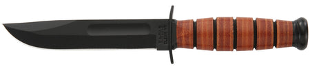 Ka-Bar 1250 5.25" Short USMC Fixed Blade Plain Clip Point, Black 1095 Cro-Van Steel, Leather Handle, Sheath