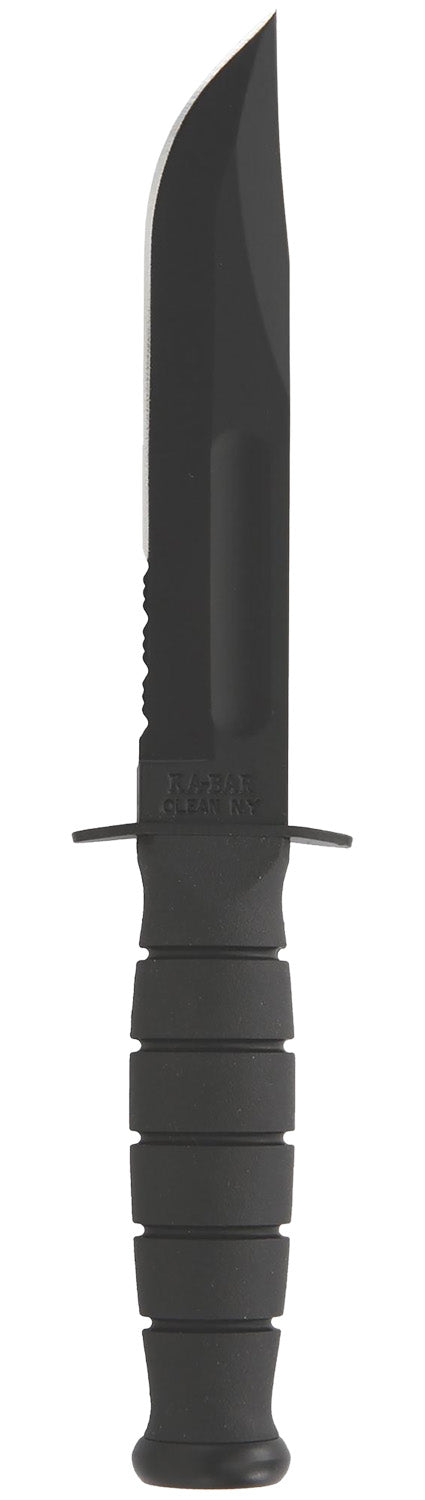 Ka-Bar 1257 5.25" Short Fight/Utility Fixed Blade, Partially Serrated 1095 Cro-Van Steel, Kraton G Handle, Sheath