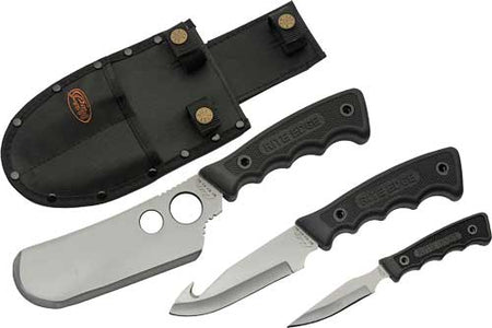 SZCO 3-Piece Skinning Set Black Rubber Handle Fixed Blade Knives with Sheath