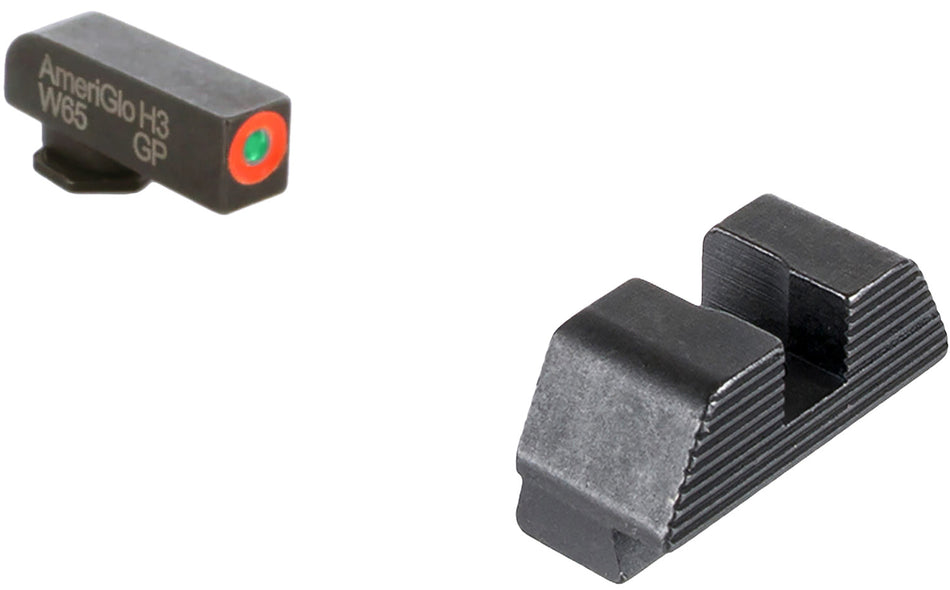 AmeriGlo GL433 Protector Glock Night Sight Set – Green Tritium Orange Outline Front with Black Serrated Rear