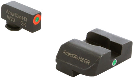AmeriGlo GL203 i-Dot Glock Large Frame Sight Set – Green Tritium Orange Outline Front with Green Tritium Rear