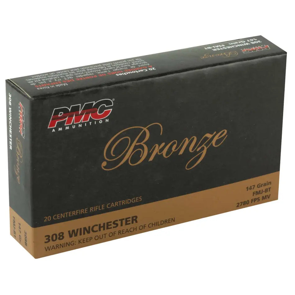 PMC .308 Win / 7.62x51mm Bronze 147 grain Full Metal Jacket Boat Tail ammunition