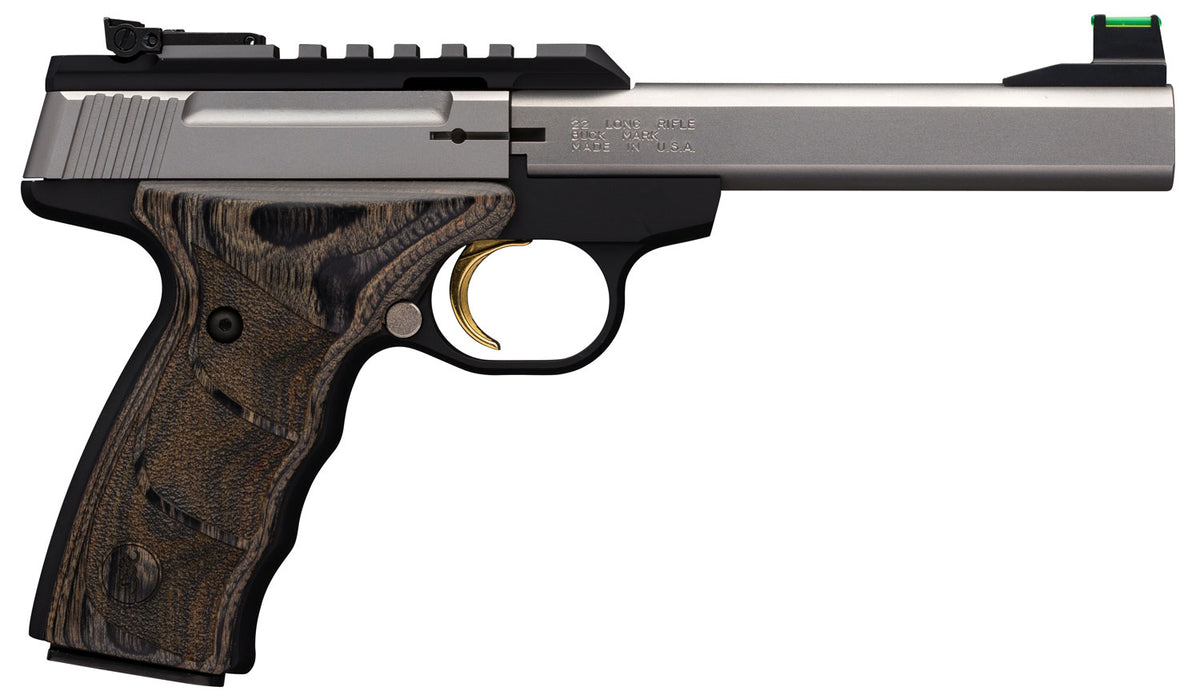Browning 051531490 Buck Mark Plus 22 LR 10+1 5.50" Slab Side Barrel, Stainless Optic Ready/Serrated Steel Slide, Matte Black Aluminum Frame & Black Laminate UDX Grips