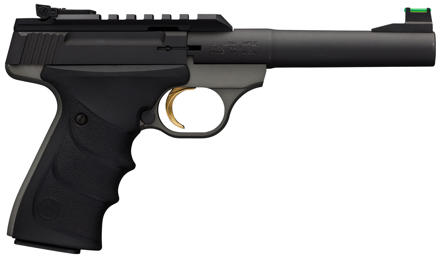 Browning 051530490 Buck Mark Plus Practical 22 LR 10+1 5.50" Tapered Bull Barrel, Matte Black Optic Ready/Serrated Steel Slide, Matte Gray Aluminum Frame, Black Ultragrip RX Grips