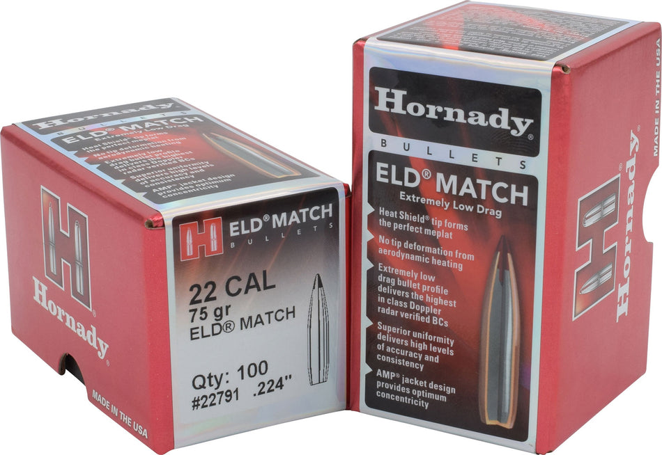 Hornady 22791 ELD Match .224 Caliber 75 Grain Target Bullets Box of 100