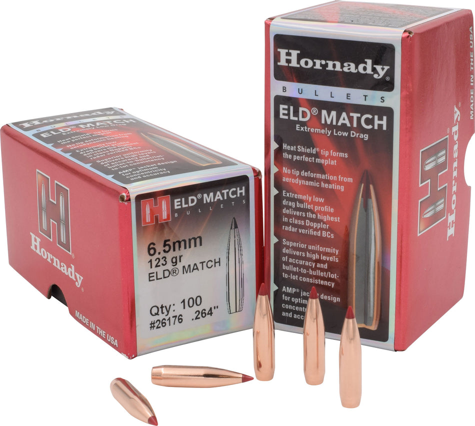 Hornady 26176 ELD Match .264 Caliber 123 Grain Target Bullets Box of 100