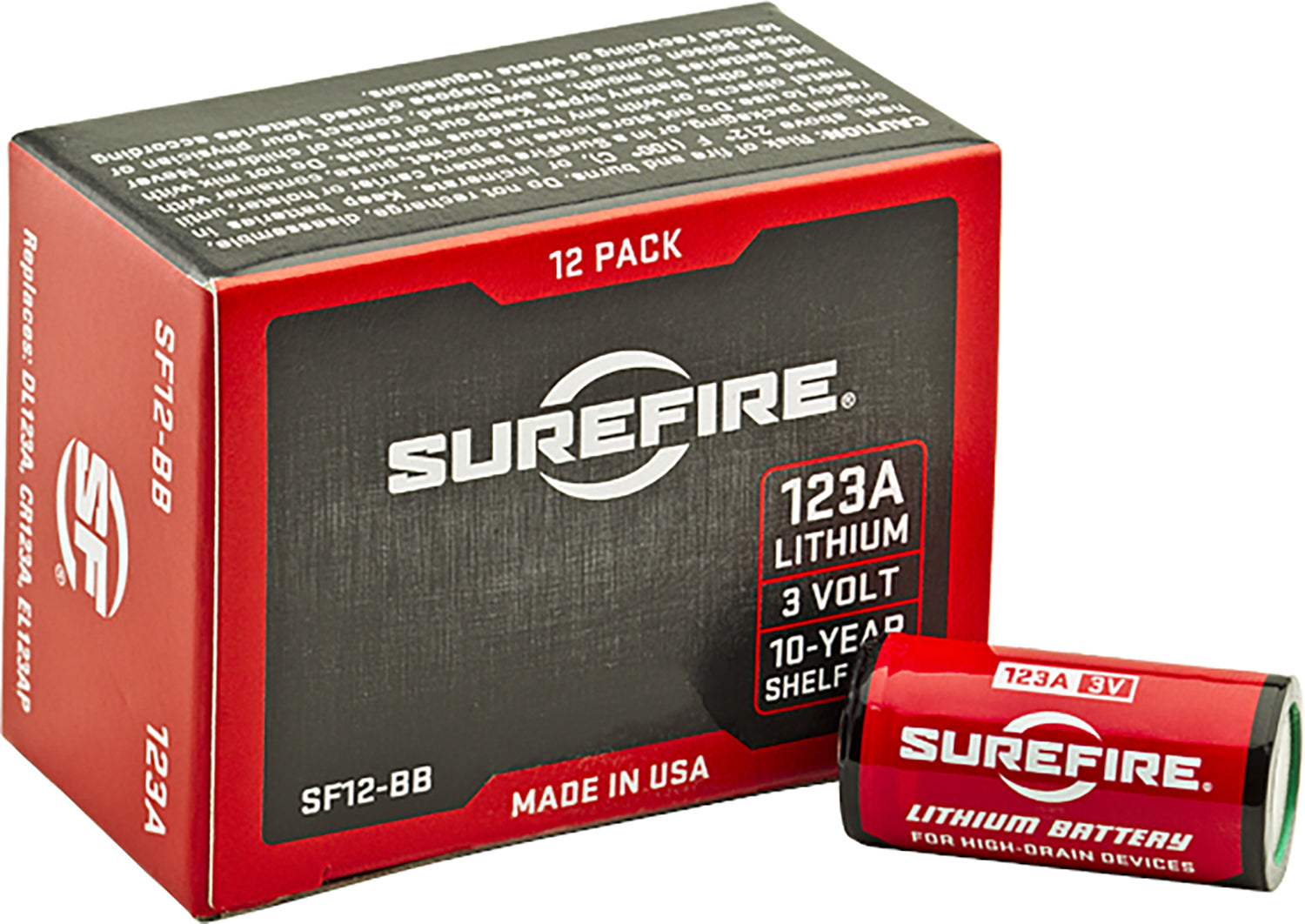 SureFire SF12BB 123A Lithium Battery 3V 1550mAh for SureFire Flashlights, 12-Pack Boxed