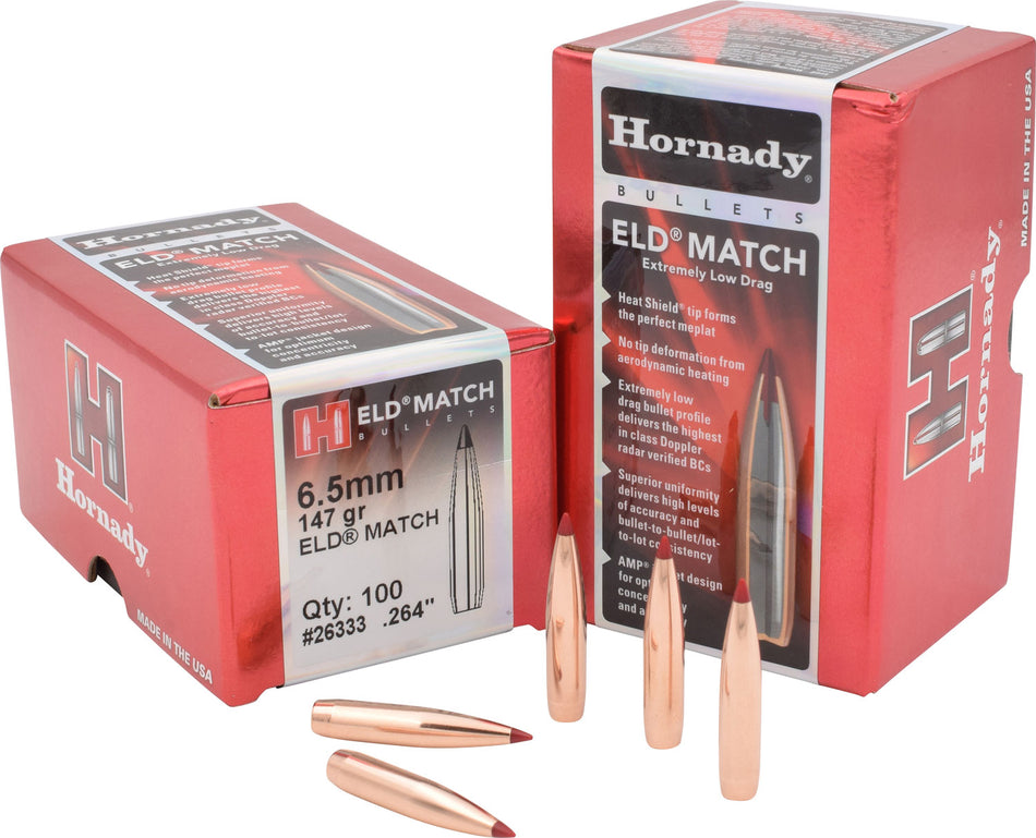 Hornady 26333 ELD Match .264 Caliber 147 Grain Target Bullets Box of 100