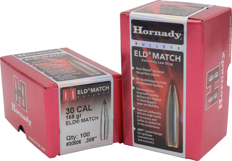 Hornady 30506 ELD Match .308 Caliber 168 Grain Target Bullets Box of 100