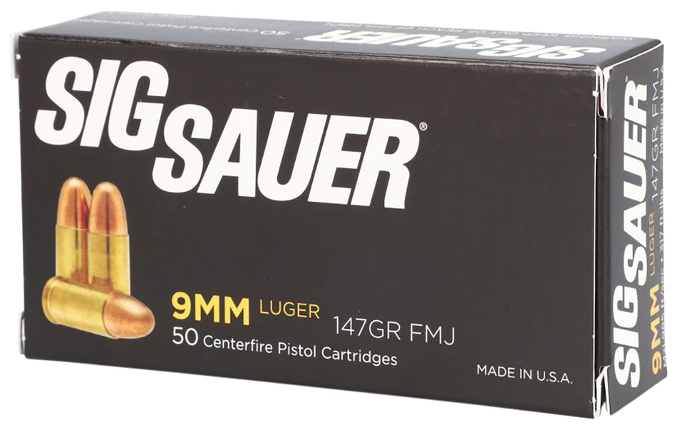 Sig Sauer 9mm Luger / Parabellum Elite Performance 147 grain Full Metal Jacket ammunition
