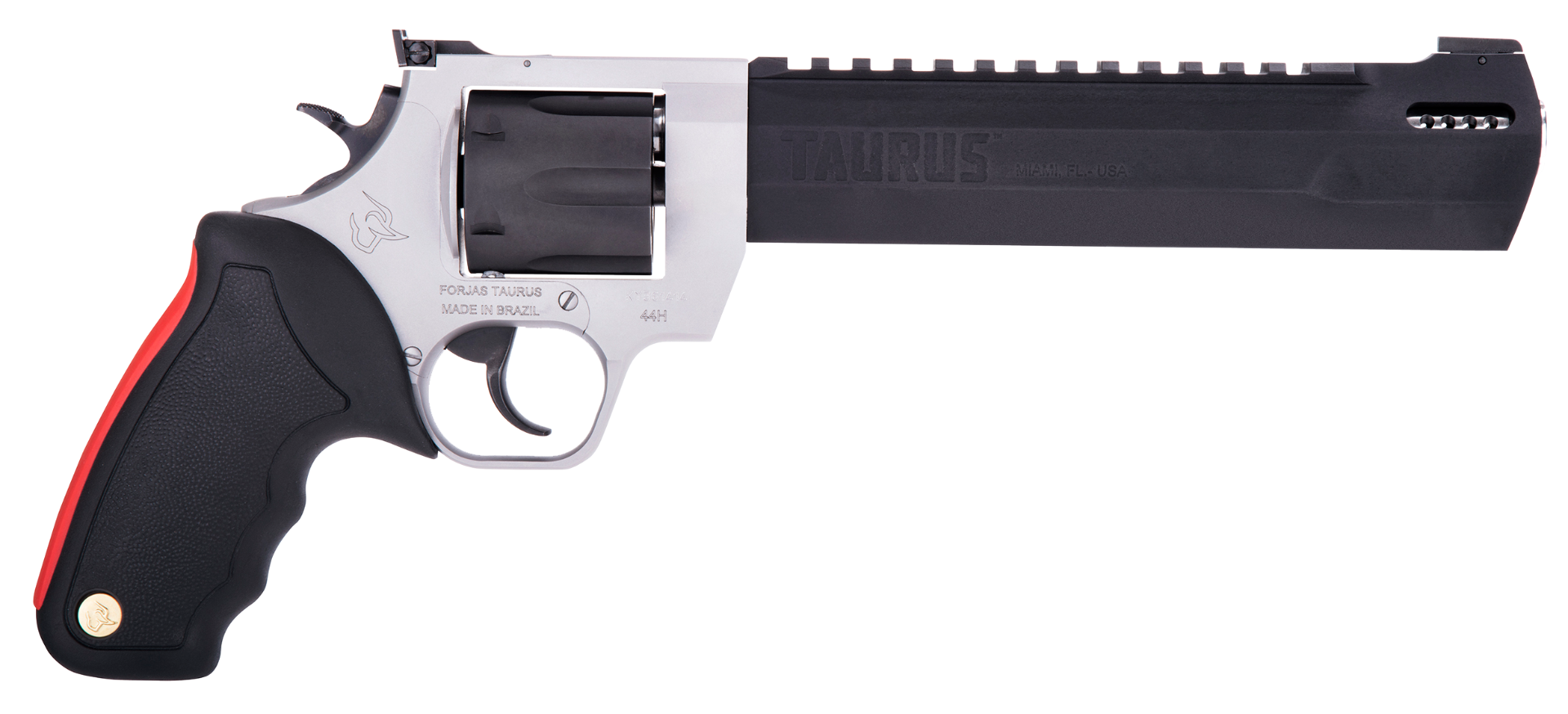 Taurus 2-440085RH Raging Hunter 44 Rem Mag 6rd 8.37" Black Stainless Steel Barrel Matte Black Oxide Cylinder Matte Stainless Steel Frame Black Rubber with Integrated Red Cushion Insert Grip