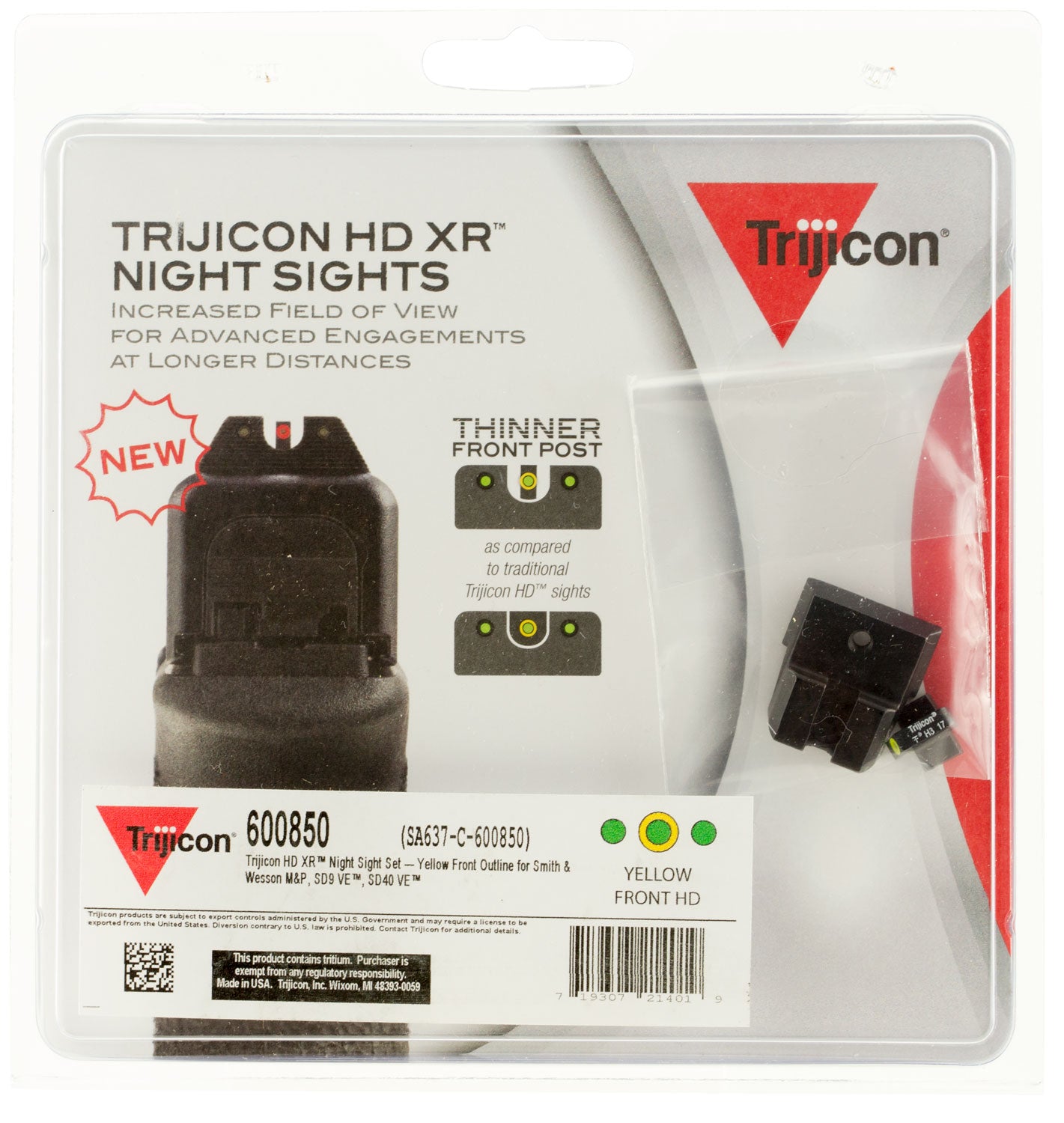 Trijicon 600850 HD XR Tritium Night Sight Set Green/Yellow Front & Green/Black Rear - S&W M&P/M2.0/SD9 VE