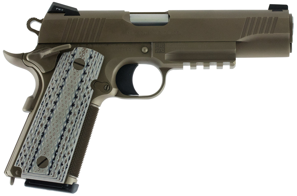 Colt Mfg O1070CQB Limited Edition Government 45 ACP 8+1, 5" Stainless National Match Barrel, Desert Sand Serrated Steel Slide & Frame w/Picatinny Rail, Scalloped Gray G10 Grip, Ambidextrous