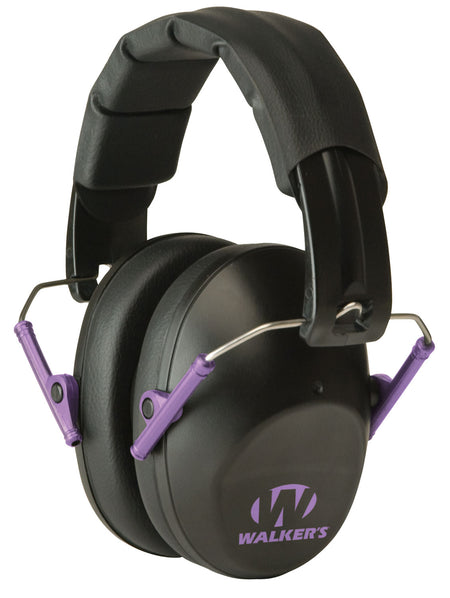 Walker's Pro Low Profile Passive Earmuff 22dB NRR Black/Purple Accent Folding Design