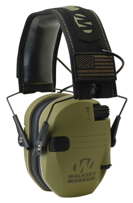 Walker's Razor Patriot Electronic Hearing Muff 23dB OD Green/Black Velcro Patch Headband