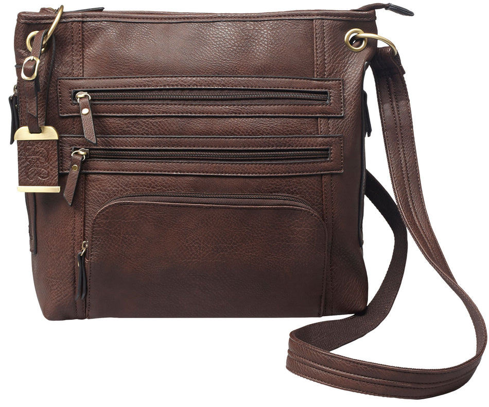 Bulldog Cross Body Carry Purse BDP039 Brown Leather w/Holster Fits Most Small Autos and Revolvers