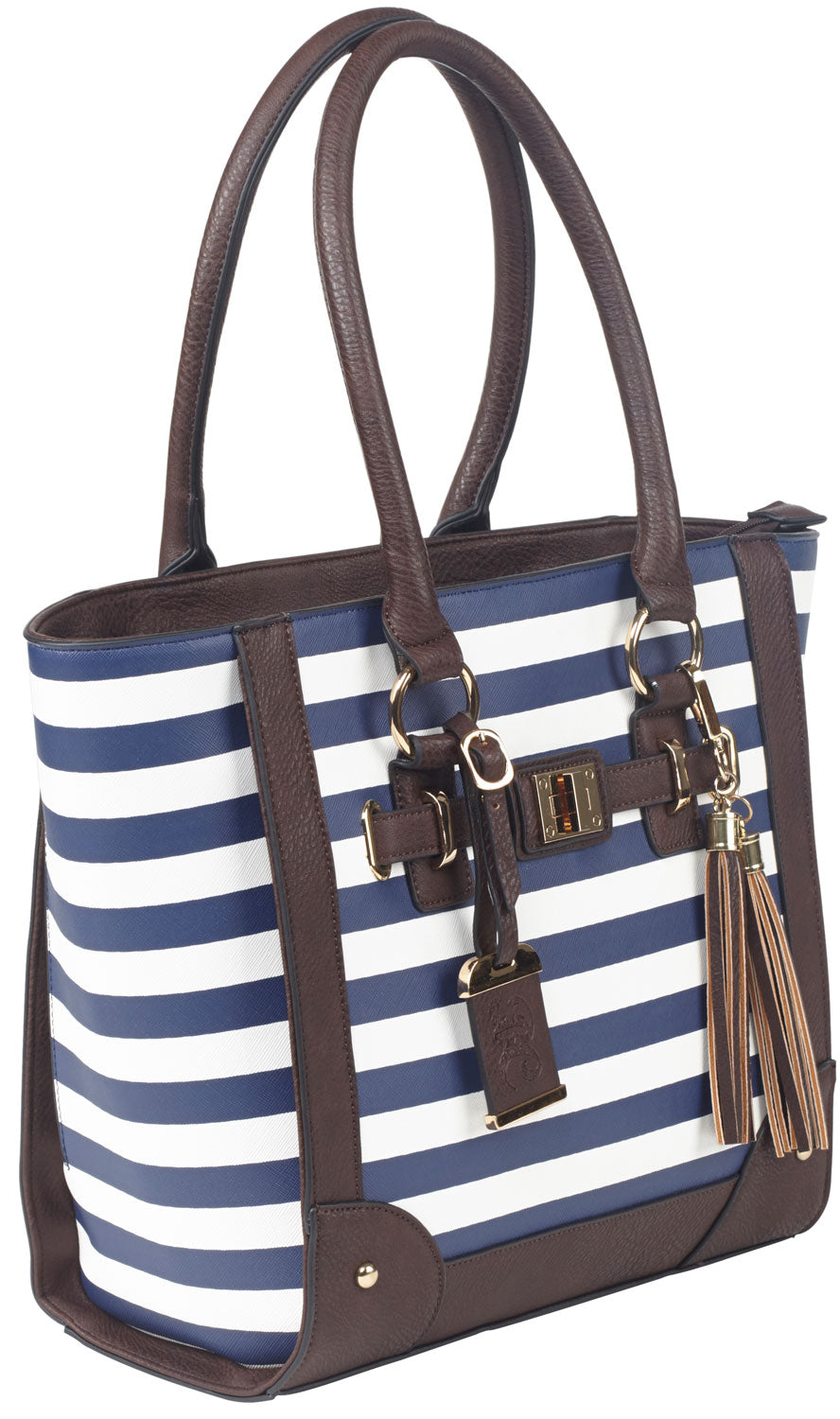 Bulldog BDP050 Navy Stripe Leather Tote Purse w/Color Matched Holster Most Small Pistols & Revolvers