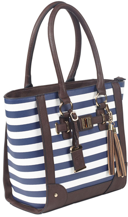 Bulldog BDP050 Navy Stripe Leather Tote Purse w/Color Matched Holster Most Small Pistols & Revolvers