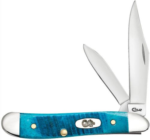 Case Knives Peanut Caribbean Blue Bone Sawcut Jig Handle Knife