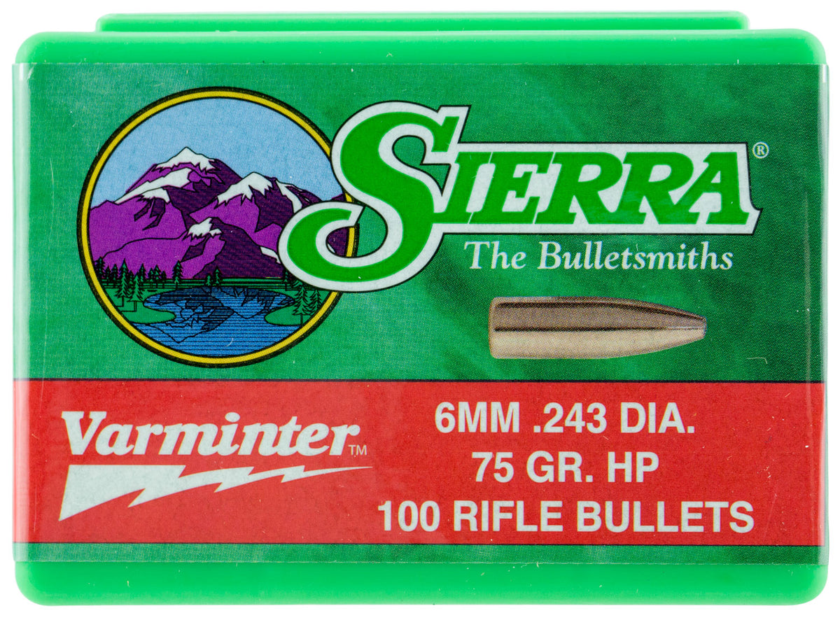 Sierra Varminter 1510 6mm 75gr HP Flat Base Bullets 100/Box